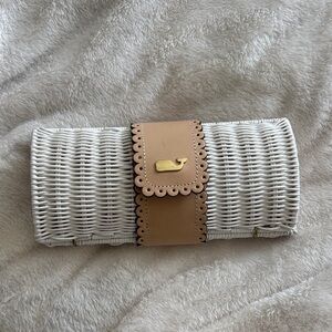 Vineyard Vines White Wicker Clutch with Tan Scalloped Strap